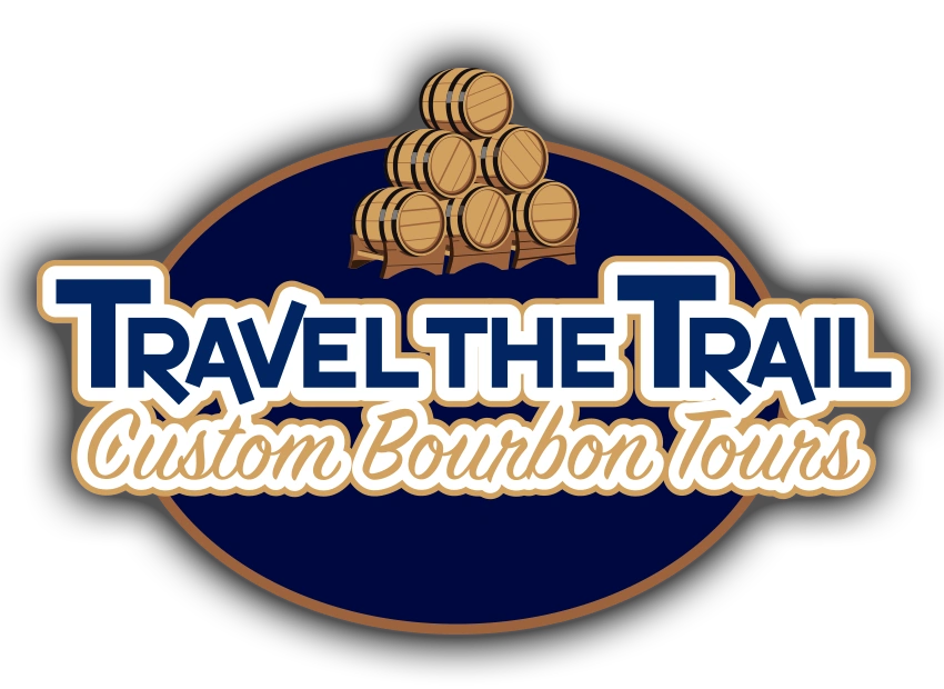 A logo for travel the trail custom bourbon tours.